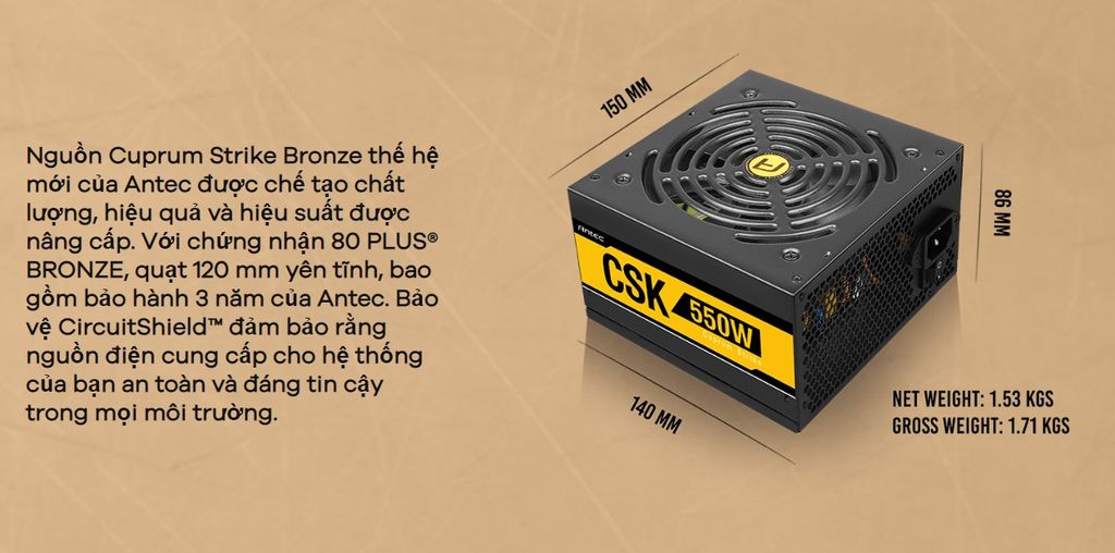 Nguồn ANTEC CUPRUM STRIKE CSK550 - 550w ( 80 Plus Bronze/Màu Đen)
