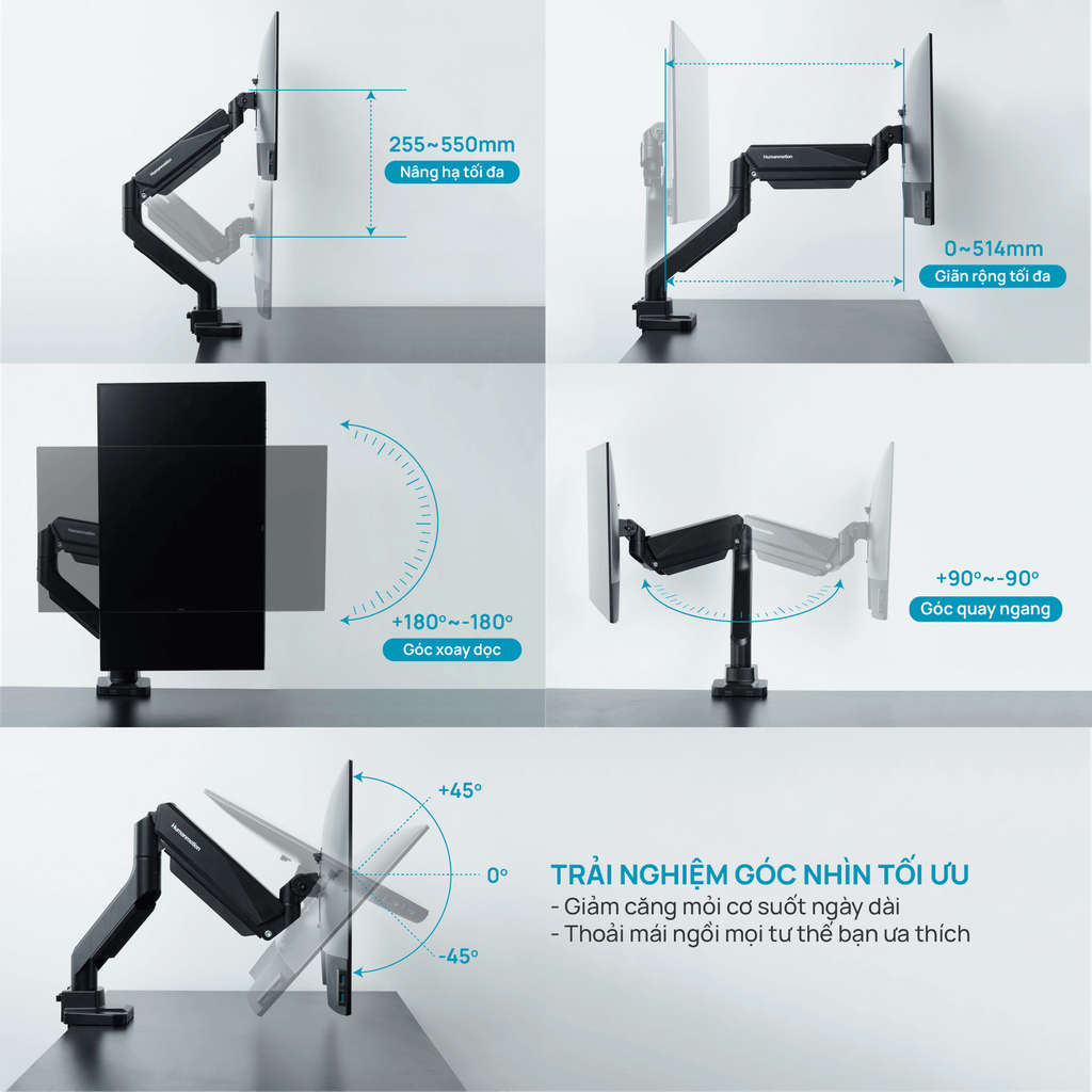 GIÁ TREO MÀN HÌNH HUMAN MOTION T9-1 MÀU XÁM_6