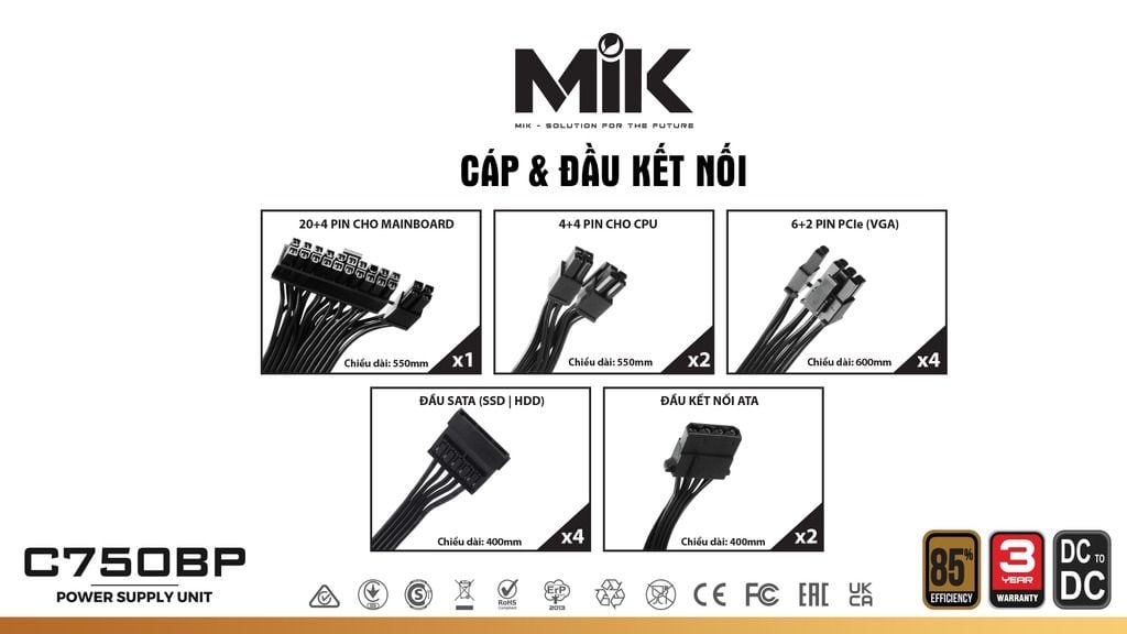 Nguồn Máy Tính MIK C750B 750W PLUS BRONZE 123