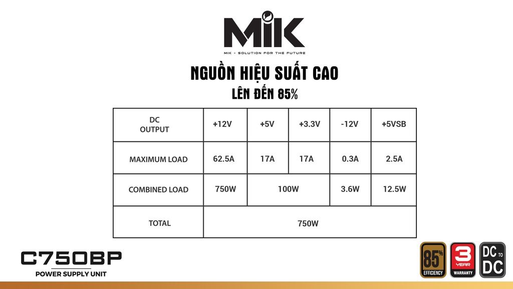 Nguồn Máy Tính MIK C750B 750W PLUS BRONZE 12