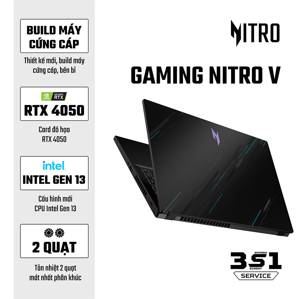 Laptop Gaming Acer Nitro V ANV15-51-55CA NH.QN8SV.004 (Intel Core i5-13420H | RTX 4050 6GB | 16GB | 512GB | 15.6 inch FHD 144Hz | Win 11 | Đen)

