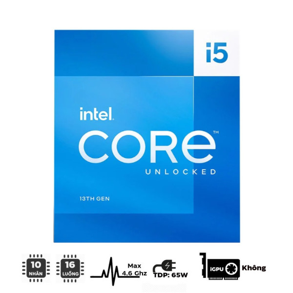 CPU Intel Core i5 13400F (up to 4.6Ghz, 10 nhân 16 luồng, 20MB Cache, 65W) - Socket Intel LGA 1700/Raptor Lake)