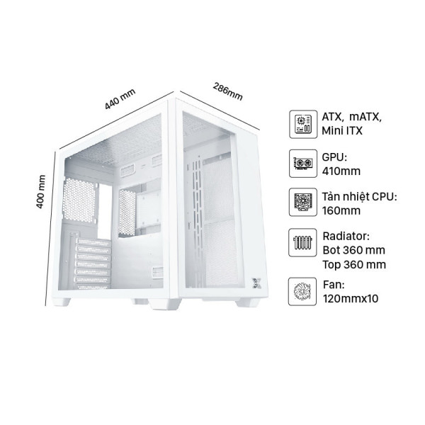 Vỏ case XIGMATEK AQUA III ARTIC (EN0822) WHITE (Mid Tower/Màu Trắng)