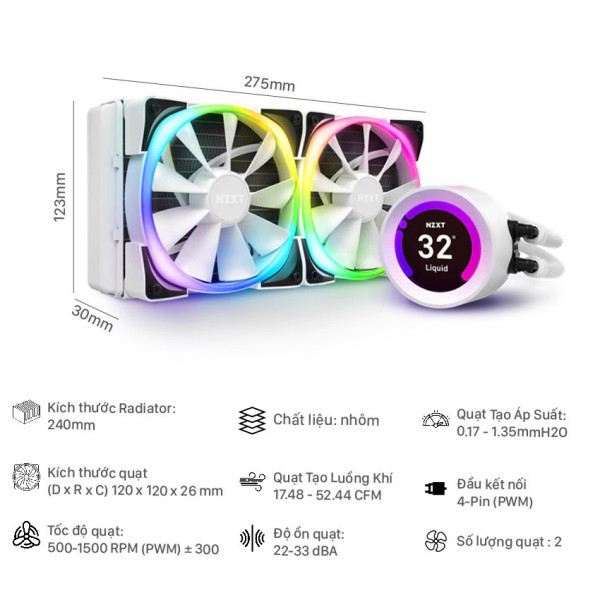 Tản nhiệt nước NZXT Kraken Z53 - RGB - White (RL-KRZ53-RW)