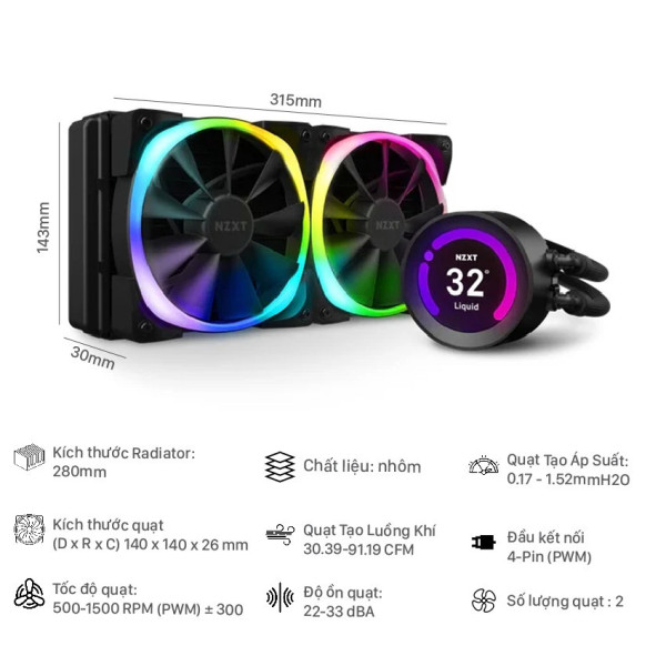 Tản nhiệt NZXT Kraken Z63 RGB - 280mm (RL-KRZ63-R1)
