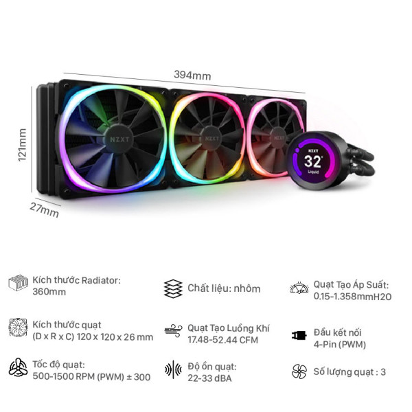 Tản nhiệt NZXT Kraken Z73 RGB - 360mm (RL-KRZ73-R1)