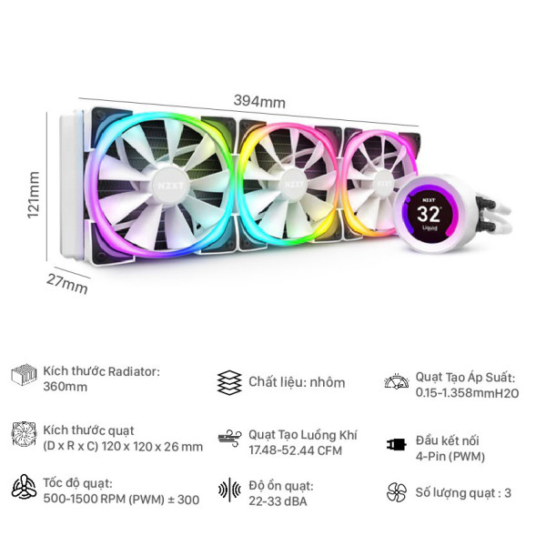 Tản nhiệt nước NZXT Kraken Z73 - RGB - White (RL-KRZ73-RW)
