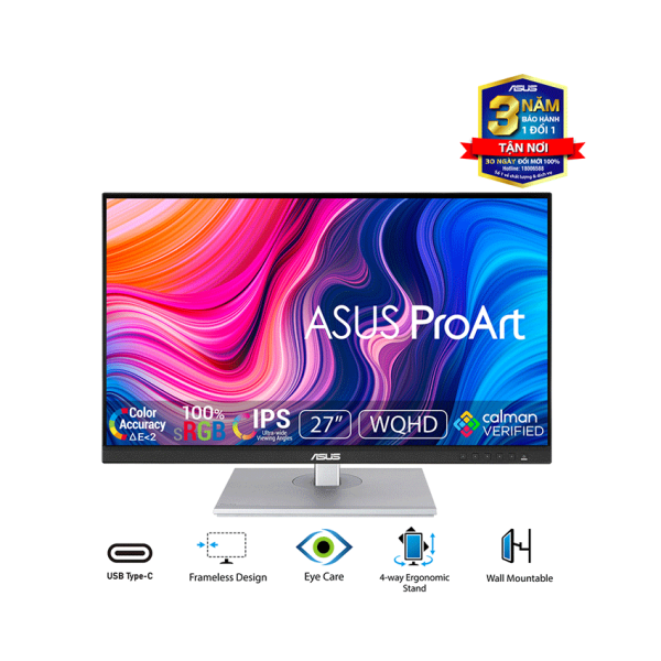 Màn hình Asus ProArt PA278CV (27inch/WQHD/IPS/75Hz/5ms/350nits/HDMI+DP+USBC+Audio)