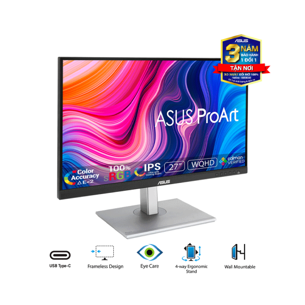 Màn hình Asus ProArt PA278CV (27inch/WQHD/IPS/75Hz/5ms/350nits/HDMI+DP+USBC+Audio)