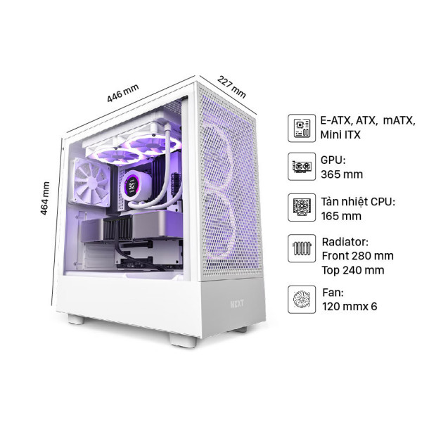 Vỏ máy tính NZXT H5 Flow White   (Mid Tower/Màu Trắng)