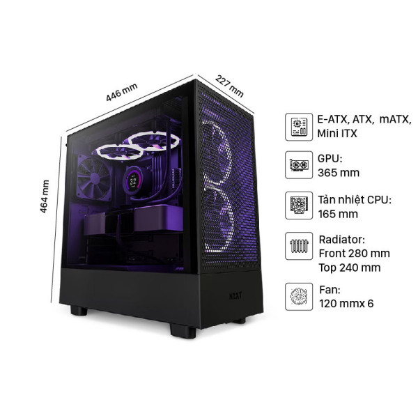 Vỏ máy tính NZXT H5 Flow Black   (Mid Tower/Màu Đen)