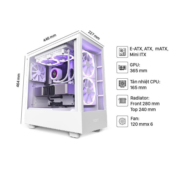 Vỏ máy tính NZXT H5 Elite White  (Mid Tower/Màu Trắng)