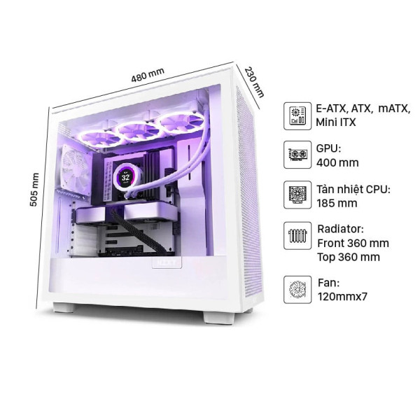 Vỏ máy tính NZXT H7 Flow White (Mid Tower/Màu Trắng)