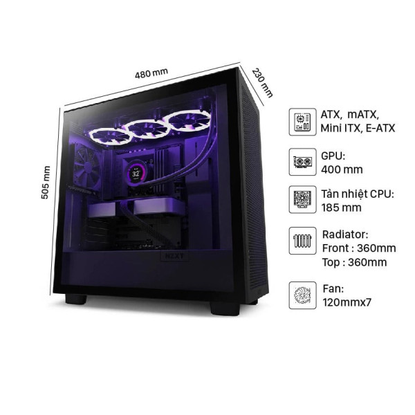 Vỏ máy tính NZXT H7 Flow Black (Mid Tower/Màu Đen)