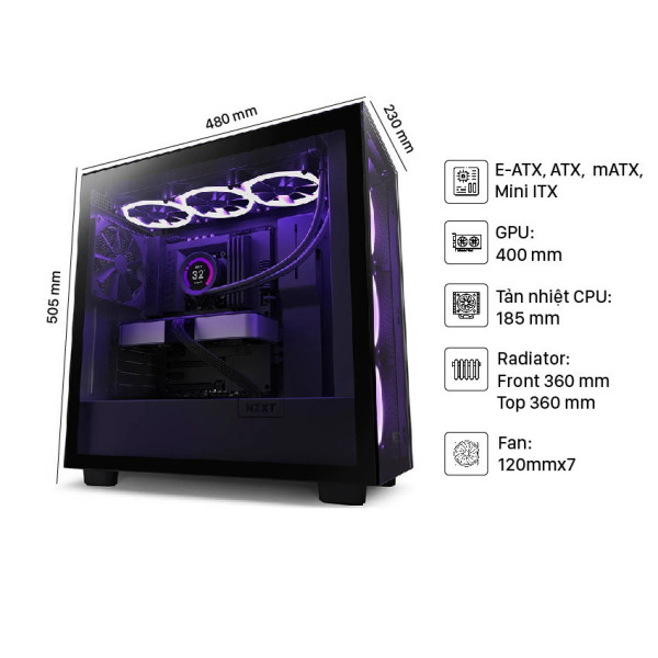 Vỏ máy tính NZXT H7 Elite Black (Mid Tower/Màu Đen)