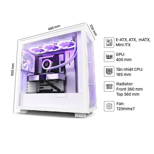Vỏ máy tính NZXT H7 Elite White (Mid Tower/Màu Trắng)