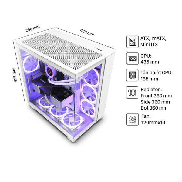 Vỏ máy tính NZXT H9 Flow White (Mid Tower/Màu Trắng)
