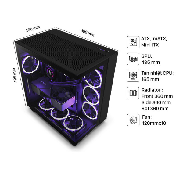Vỏ máy tính NZXT H9 Flow Black (Mid Tower/Màu Đen)