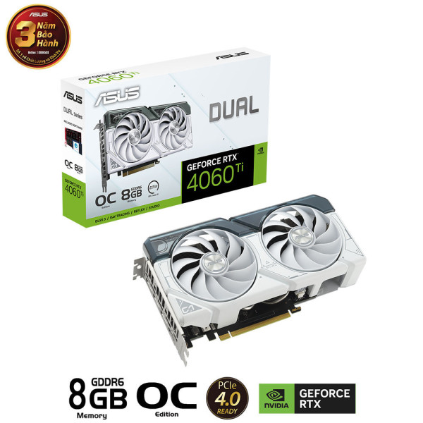 CARD MÀN HÌNH ASUS DUAL-RTX 4060 TI-O8G-GAMING WHITE