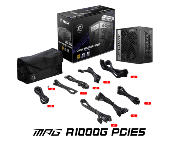 Nguồn Máy Tính MSI A1000G 1000W PCIE 5.0 ( 80 PLUS GOLD / FULL Modular)