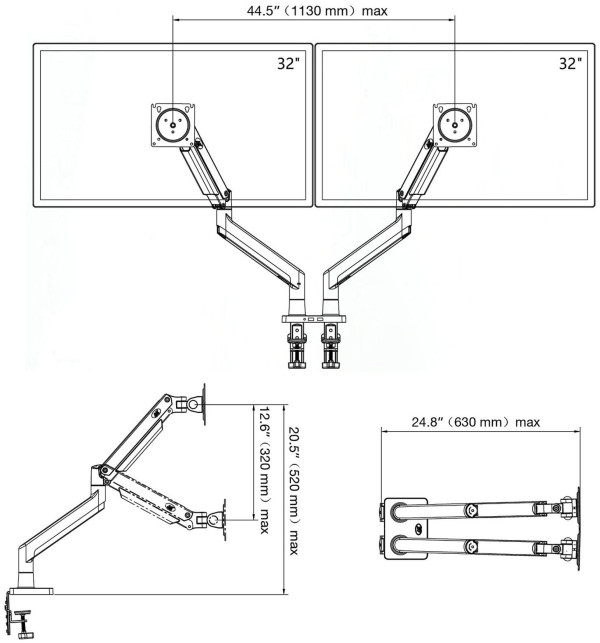 GIÁ TREO 2 MÀN HÌNH MÁY TÍNH NORTH BAYOU G35 MÀU ĐEN (22-32 INCH)