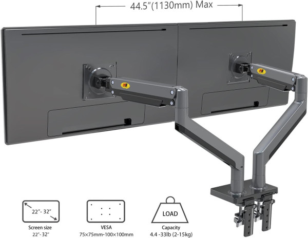 GIÁ TREO 2 MÀN HÌNH MÁY TÍNH NORTH BAYOU G35 MÀU ĐEN (22-32 INCH)