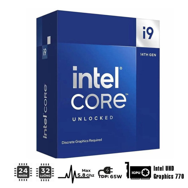 CPU INTEL CORE I9 14900 (UP TO 5.8GHZ, 24 NHÂN 32 LUỒNG, 36MB CACHE, 65W)