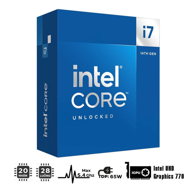 CPU INTEL CORE I7-14700 (UP TO 5.4GHZ, 20 NHÂN 28 LUỒNG, 33MB CACHE, 65W)