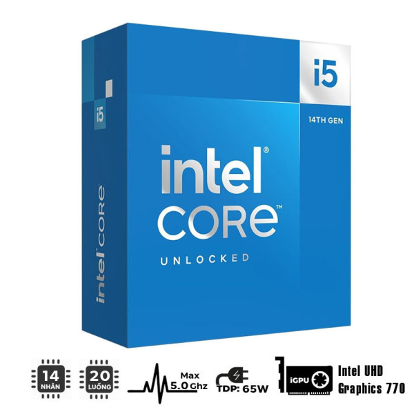CPU Intel Core i5 14500 (Up To 5.0GHz, 14 Nhân 20 Luồng, 24MB Cache, LGA 1700)