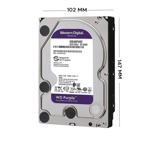 Ổ CỨNG HDD WESTERN DIGITAL 4TB PURPLE (256MB CACHE/3.5 INCH/5400 RPM/ SATA3) (WD43PURZ)