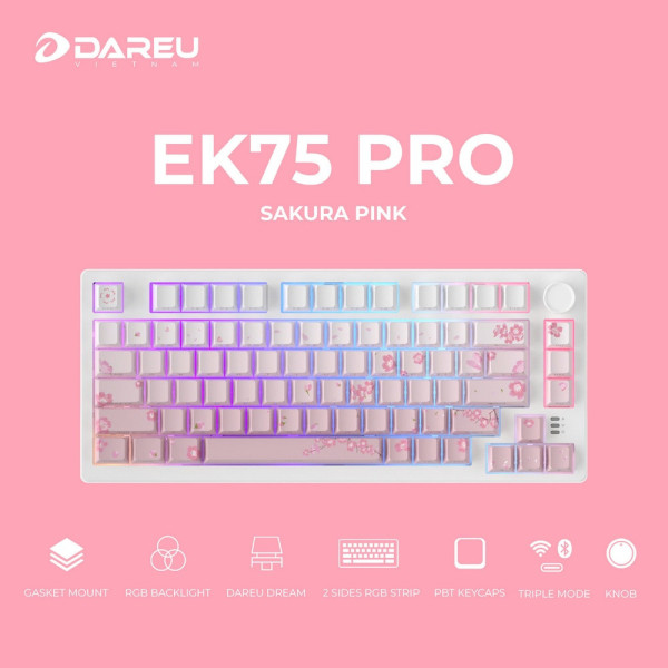 Bàn phím cơ DareU EK75 Pro Triple Mode Sakura Pink - Dream switch
