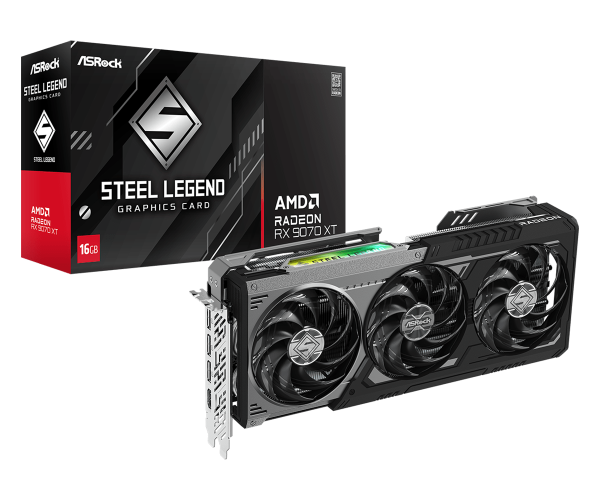 Card màn hình ASROCK AMD Radeon RX 9070 XT Steel Legend Dark 16GB