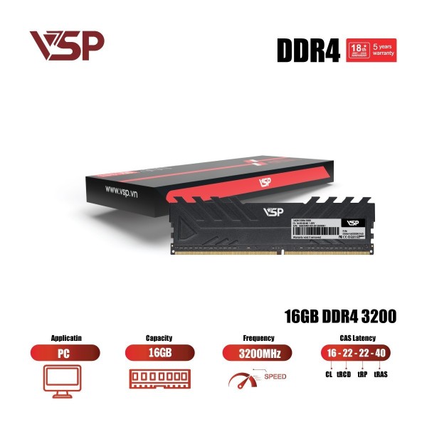 RAM VSP DDR4 16GB Buss 3200MHz - Black