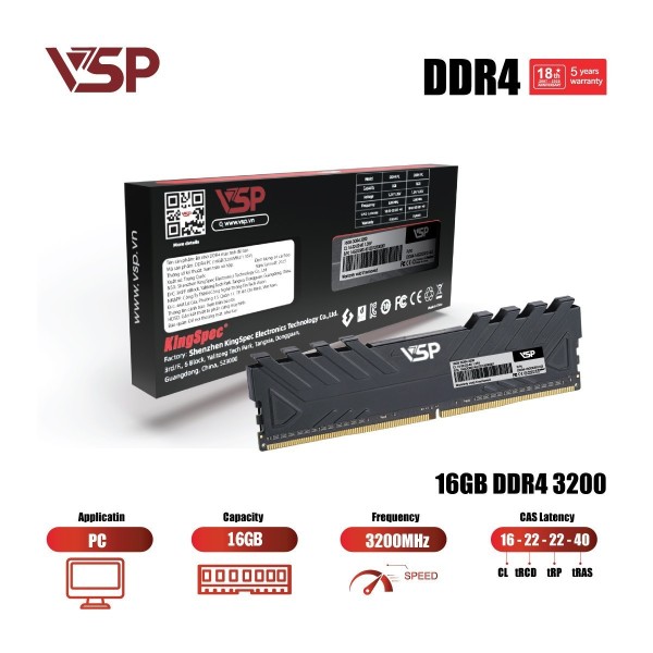 RAM VSP DDR4 16GB Buss 3200MHz - Black